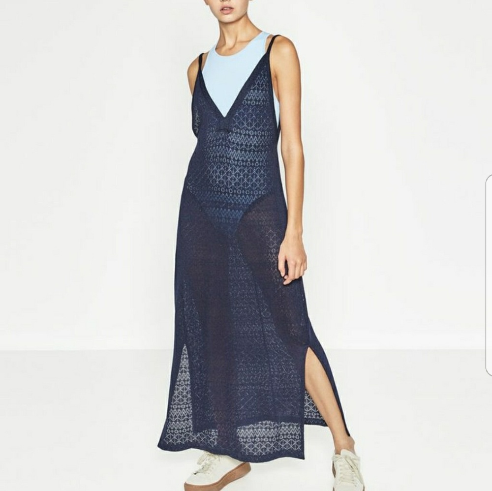 Zara sleeveless open knit maxi dress